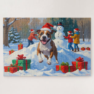 Quebra-cabeça Cena de Natal com Bull Terrier na Neve
