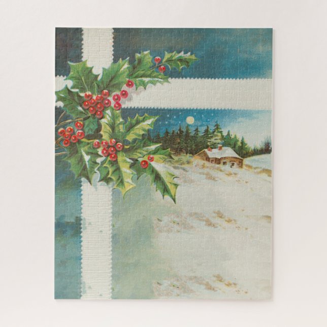Quebra-cabeça Cena de Natal Holly Snow Winter (Vertical)