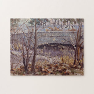 Quebra-cabeça Cena de Neve da Ponte na Rua de Forest Park Louis