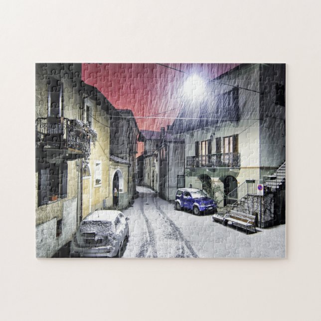 Quebra-cabeça Cena de neve na rua bonita (Horizontal)