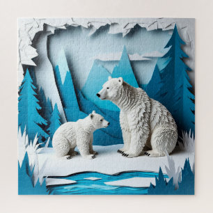 Quebra-cabeça Cena de Papercraft de Ursos Polares na Floresta Ár