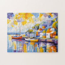 Cena de Porto Cubista com Barcos