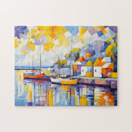 Quebra-cabeça Cena de Porto Cubista com Barcos