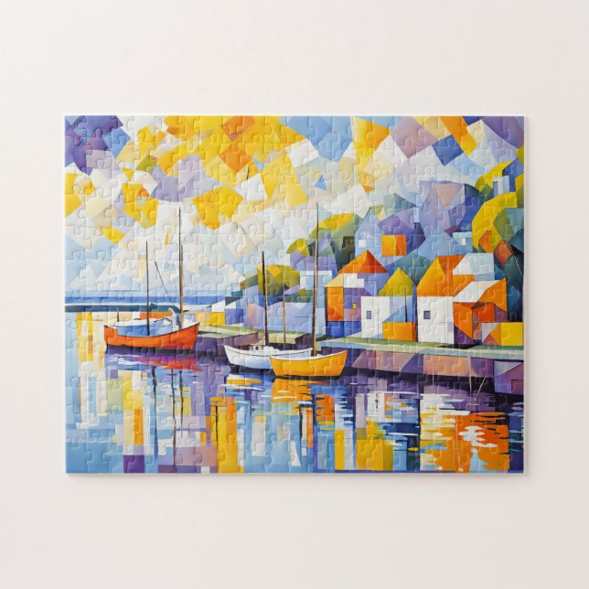 Quebra-cabeça Cena de Porto Cubista com Barcos (Horizontal)