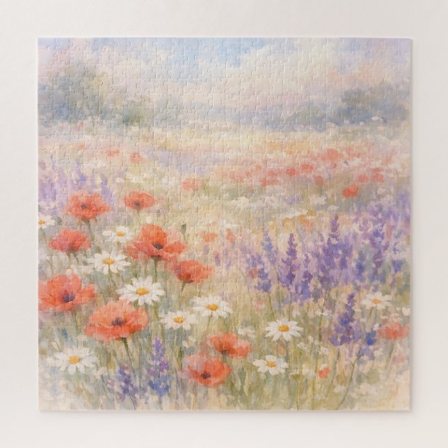 Quebra-cabeça Cena de Prado de Flores Silvestres em Aquarela (Vertical)