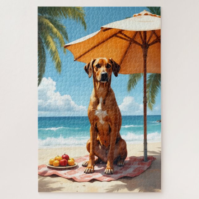 Quebra-cabeça Cena de Praia com Ridgeback Rodesiano (Vertical)