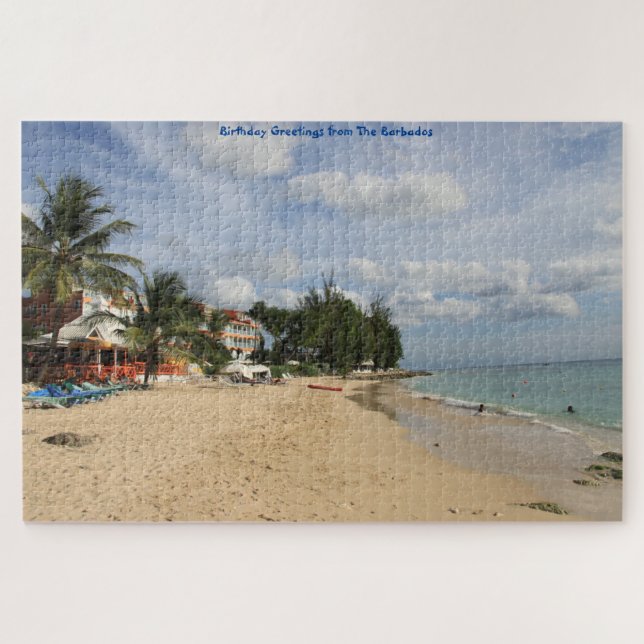 Quebra-cabeça Cena de praia ensolarada em Barbados. Quebra-cabeç (Horizontal)