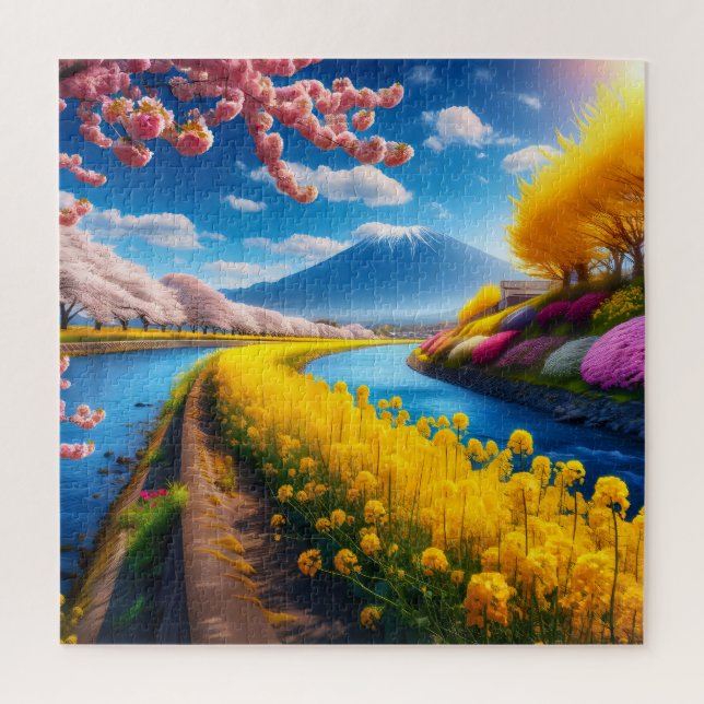 Quebra-cabeça Cena de primavera com Flores e Montanhas de Cereja (Vertical)