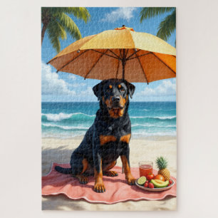 Quebra-cabeça Cena de Relaxamento de Rottweiler na Praia