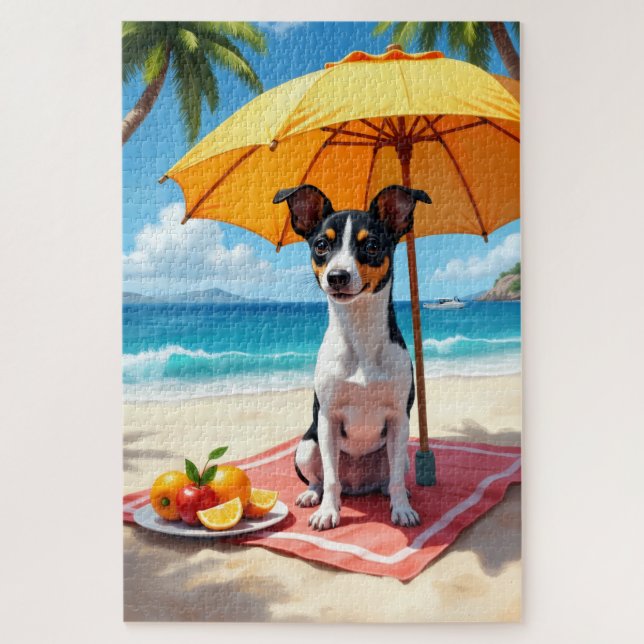 Quebra-cabeça Cena de Relaxamento do Rat Terrier na Praia (Vertical)