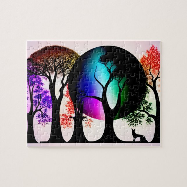 Quebra-cabeça Cena de Silhueta Preta de Abstrato de Multicores M (Horizontal)