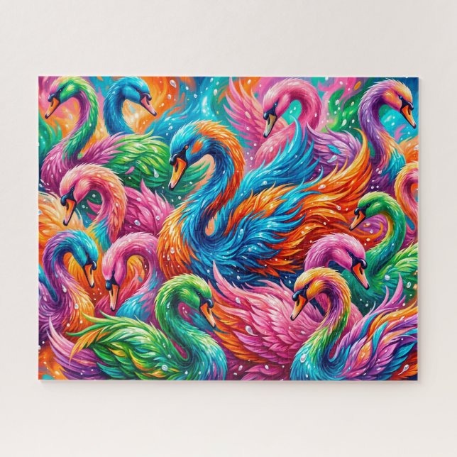 Quebra-cabeça Cena de Sonho de Cisne Vibrante – Boho Psicodélico (Horizontal)