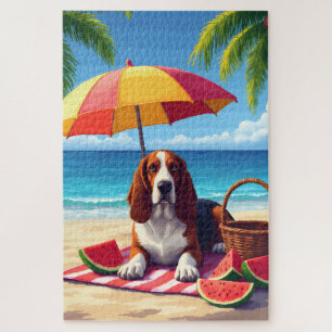 Quebra-cabeça Cena de Verão de Basset Hound na Praia