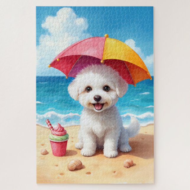Quebra-cabeça Cena de Verão de Bichon Frise na Praia (Vertical)