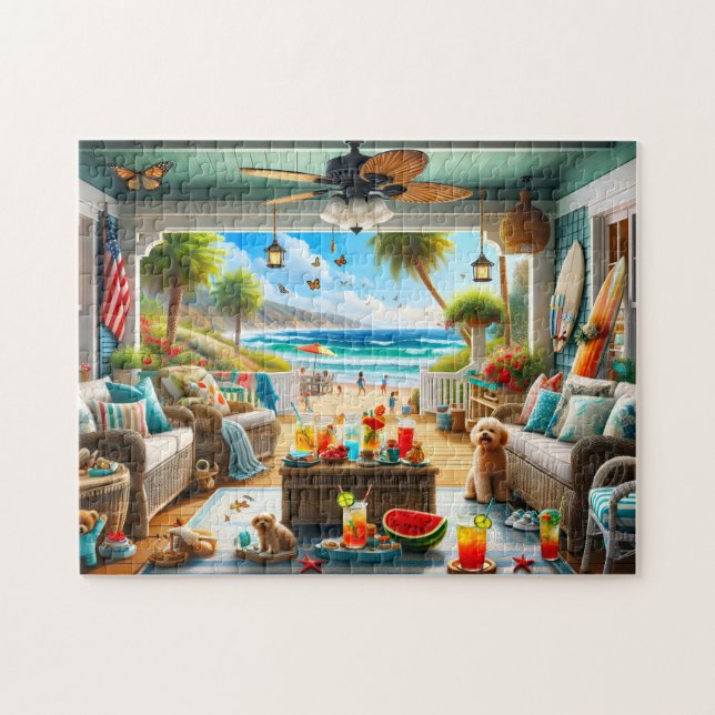 Quebra-cabeça Cena de Verão do Paraíso da Praia da Varanda Coste (Horizontal)