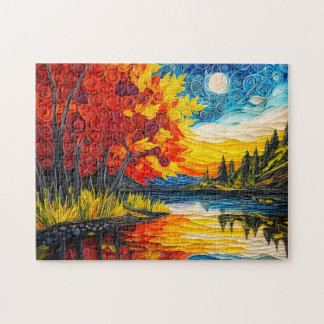 Quebra-cabeça Cena do Lago de Verão Indiano em Quilling