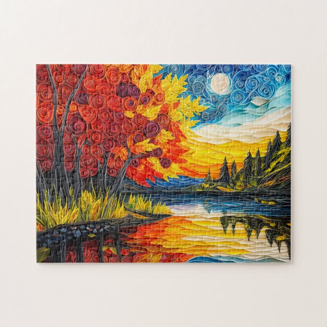 Quebra-cabeça Cena do Lago de Verão Indiano em Quilling (Horizontal)
