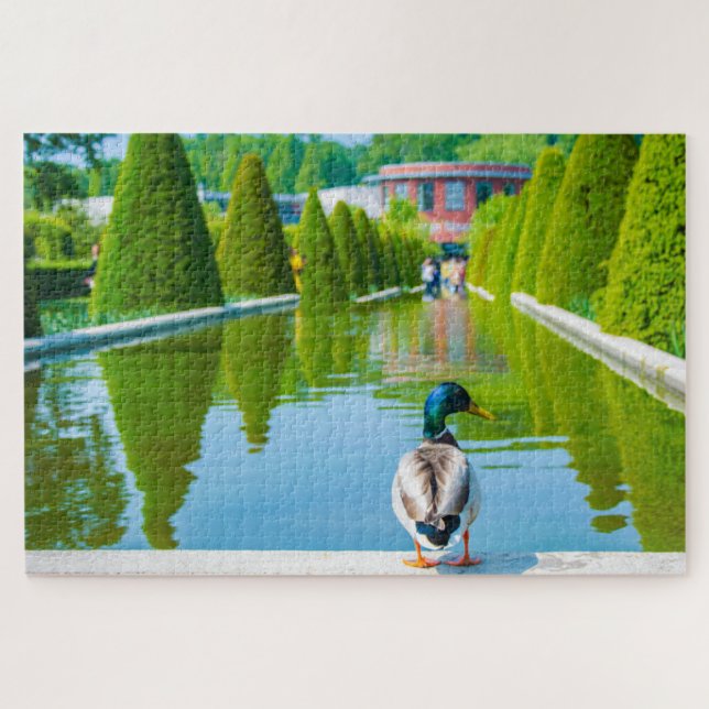 Quebra-cabeça Cena do parque de Keukenhof com pato, Países Baixo (Horizontal)