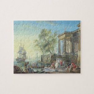 Quebra-cabeça Cena do porto com ajuste Sun (óleo em canvas)