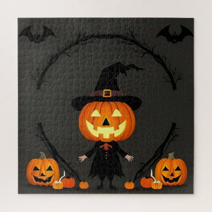 Quebra-cabeça Cena Encantadora de Halloween com Abóbora