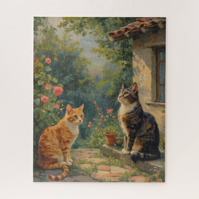 Quebra-cabeça Cena Encantadora do Jardim do Gato (Vertical)