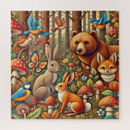 Quebra-cabeça Cena Florestal Vibrante Com Vida Selvagem