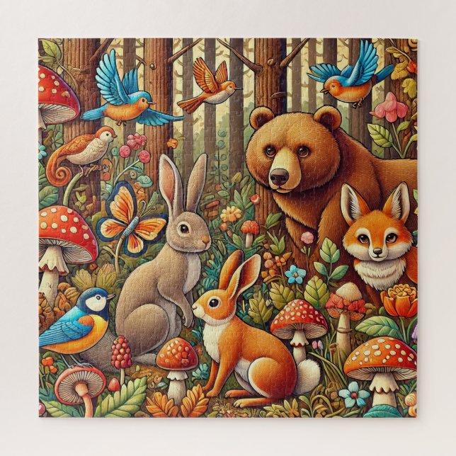 Quebra-cabeça Cena Florestal Vibrante Com Vida Selvagem (Vertical)