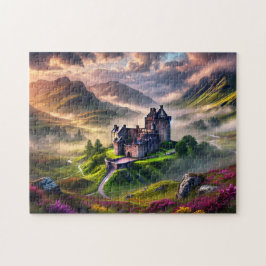 Quebra-cabeça Cena Mística do Castelo Escocês no Paisagem das Te