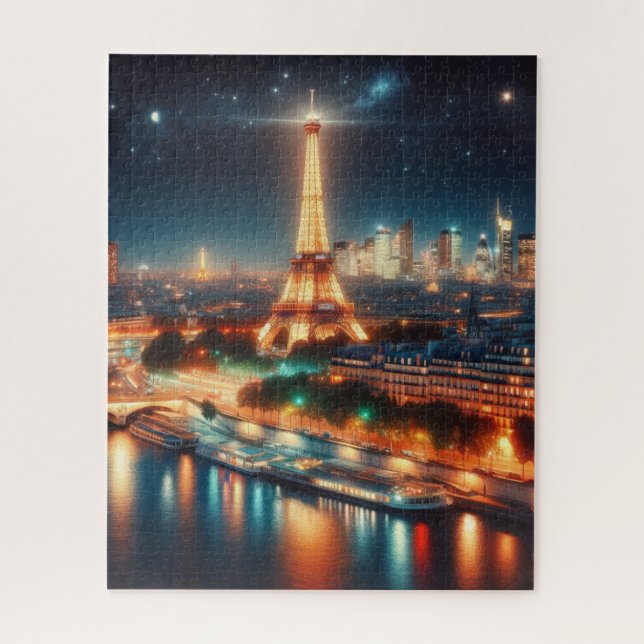 Quebra-cabeça Cena noturna de Paris France (Vertical)