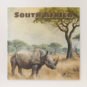 Quebra-cabeça Cena Retro de Rinoceronte Sul-Africano