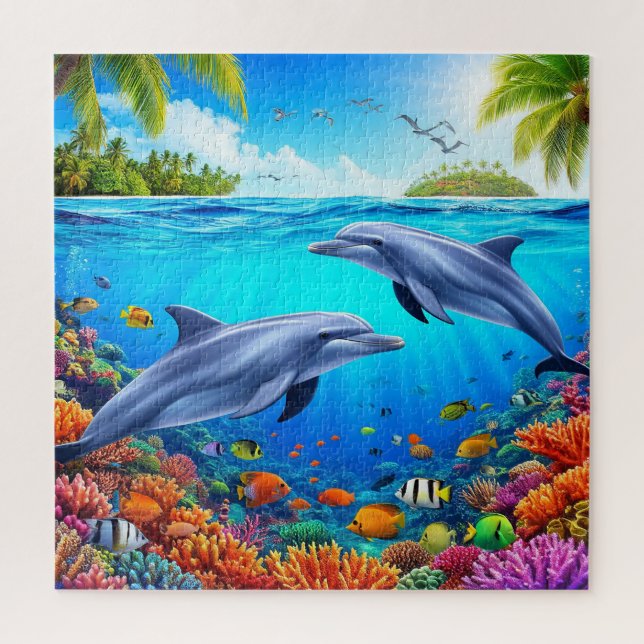 Quebra-cabeça Cena Subaquática Tropical com Golfinhos (Vertical)