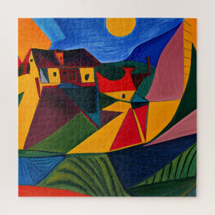 Quebra-cabeça Cenário colorido de vila abstrata