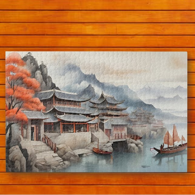 Quebra-cabeça Cenário da vila de pesca oriental (Criador carregado)