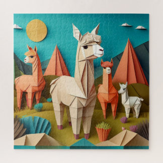 Quebra-cabeça Cenário de Arte em Papel Origami Alpacas 3D
