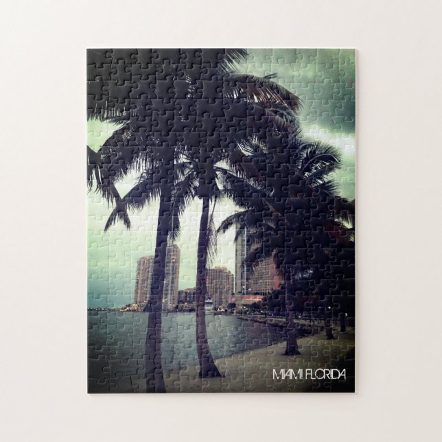 Quebra-cabeça Centro e porto personalizados de Miami na Flórida  (Vertical)