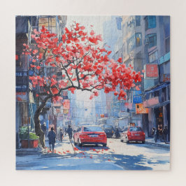 Quebra-cabeça Cerejeiras em Cena de Paisagem Urbana