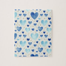 Quebra-cabeça Cerulean Sparkle | Blue & Gold Watercolor Hearts
