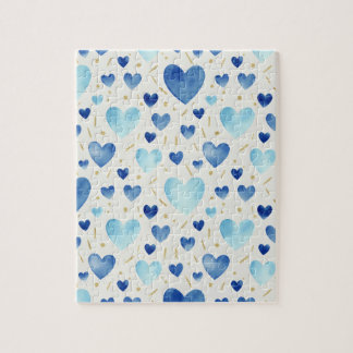 Quebra-cabeça Cerulean Sparkle | Blue & Gold Watercolor Hearts