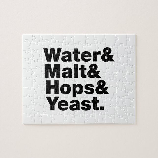 Quebra-cabeça Cerveja = Água, Malte e Saltos e levedura. (Horizontal)