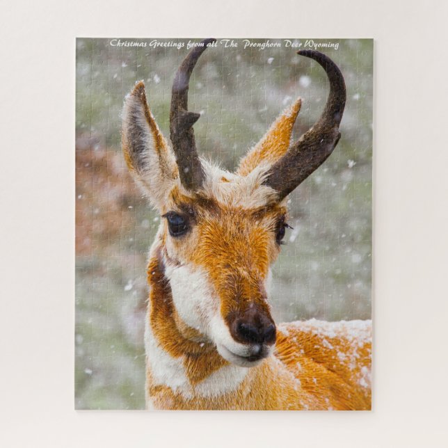Quebra-cabeça Cervo Pronghorn Wyoming. Saudações de Natal (Vertical)