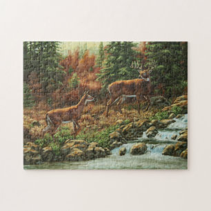 Quebra-cabeça Cervos de Whitetail e cachoeira