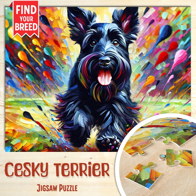 Quebra-cabeça Cesky Terrier Dog Portrait Acrylic Art Impressão (Criador carregado)