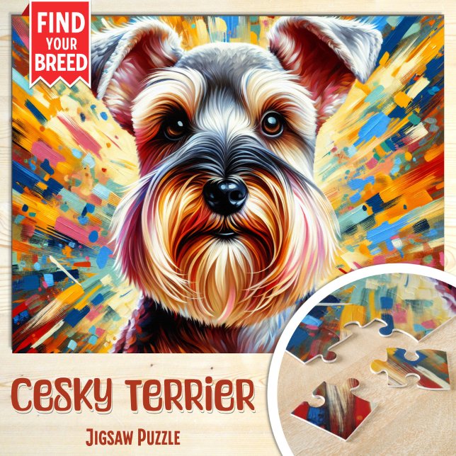 Quebra-cabeça Cesky Terrier Dog Portrait Acrylic Art Impressão (Criador carregado)