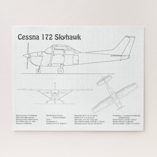 Quebra-cabeça Cessna 172 Skyhawk - Planos Blueprint de Avião BD (Horizontal)