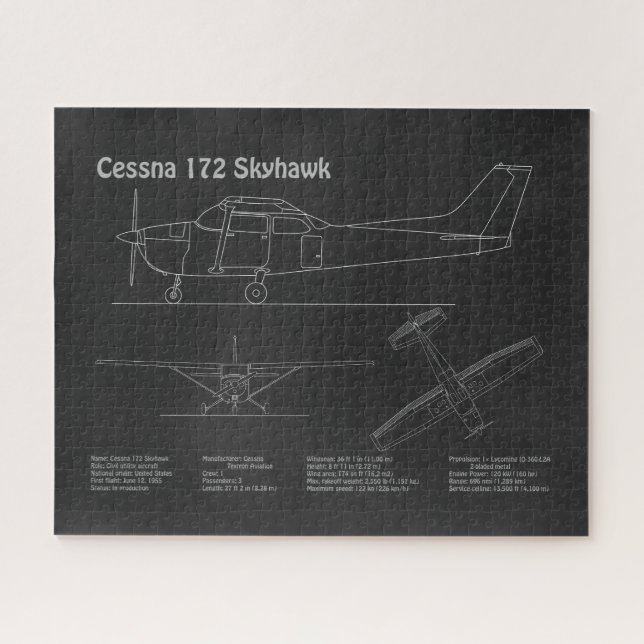 Quebra-cabeça Cessna 172 Skyhawk - Planos de avião Blueprint PD (Horizontal)
