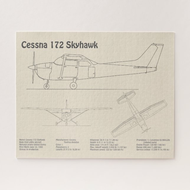 Quebra-cabeça Cessna 172 Skyhawk - Planos de avião Blueprint SD (Horizontal)