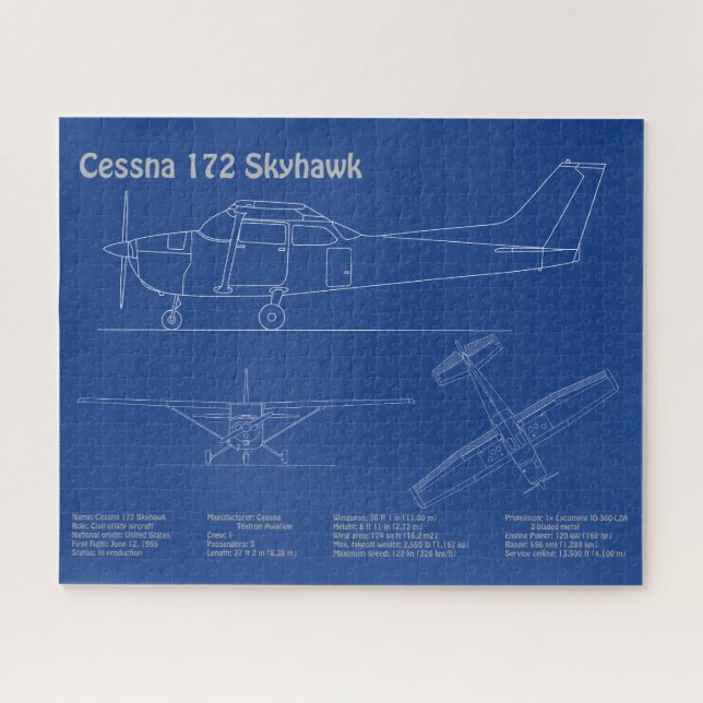 Quebra-cabeça Cessna 172 Skyhawk - Planos de Blueprint do Avião  (Horizontal)