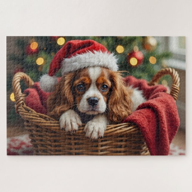 Quebra-cabeça Cesta Aconchegante do Cavalier King Charles Spanie (Horizontal)