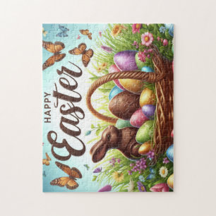 Quebra-cabeça Cesta de Páscoa colorida e feliz com ovos