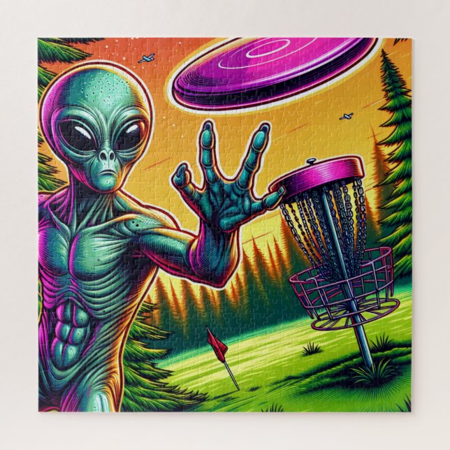Quebra-cabeça Cesto de pinos de golfe do disco alienígena (Vertical)